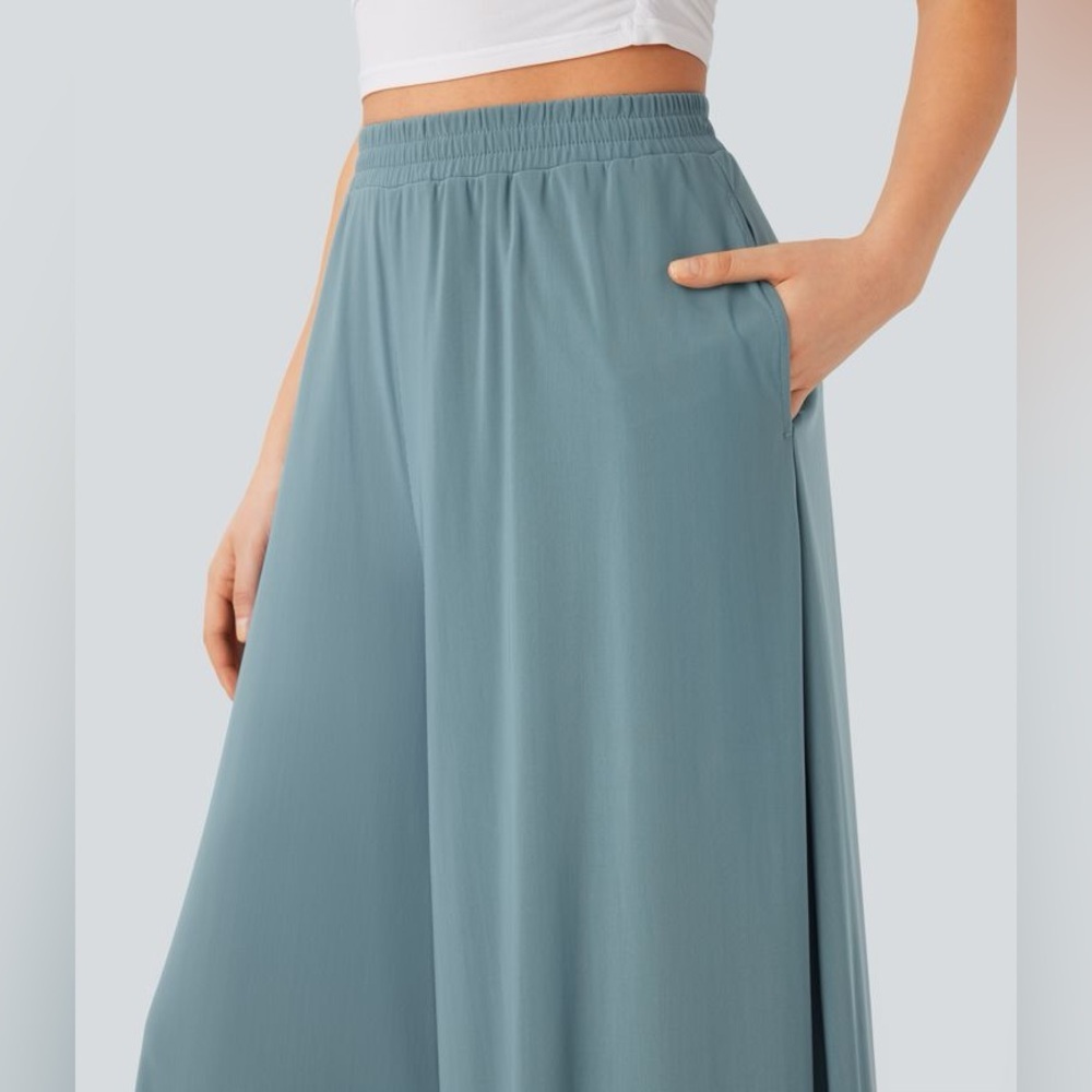 High Waist Pocket Mesh Overlay Wide Leg Casual Pants Medium - Picture 5 of 10
